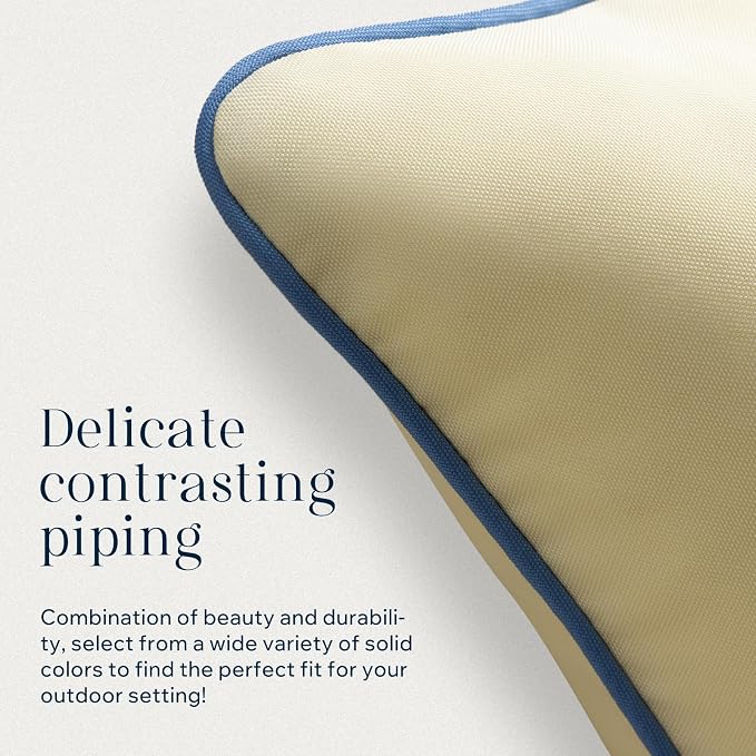 Phantoscope Pack of 2 Outdoor Waterproof Throw Pillow Covers with Contrast Piping, Decorative Square Cushion Case Patio Pillows for Couch Tent, Butter Yellow 18x18 inches