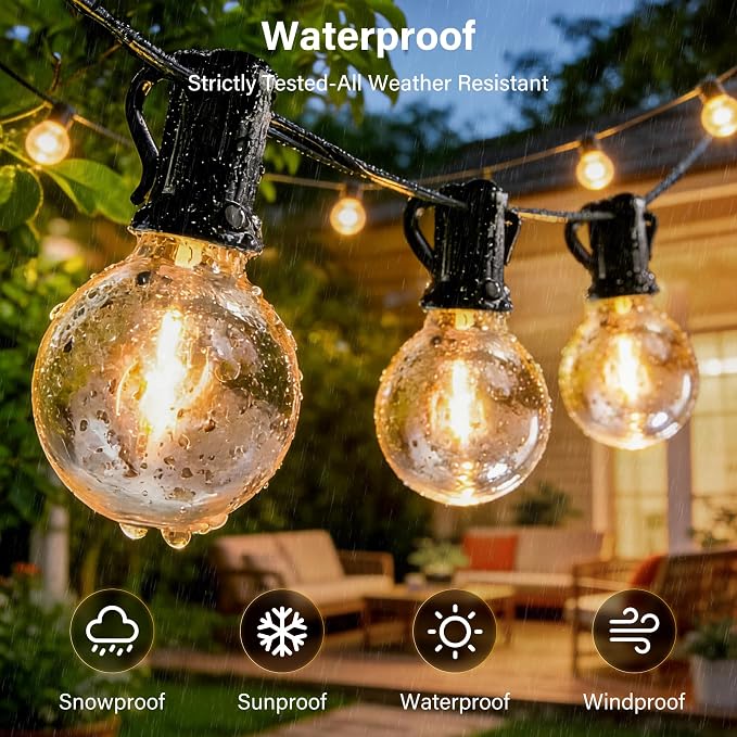 50FT Outdoor String Lights with Remote, Waterproof Connectable Dimmable G40 Patio Lights with 20+1 Shatterproof Edison LED Bulbs Plug in, Hanging Light for Outside Backyard Deck Garage Decor