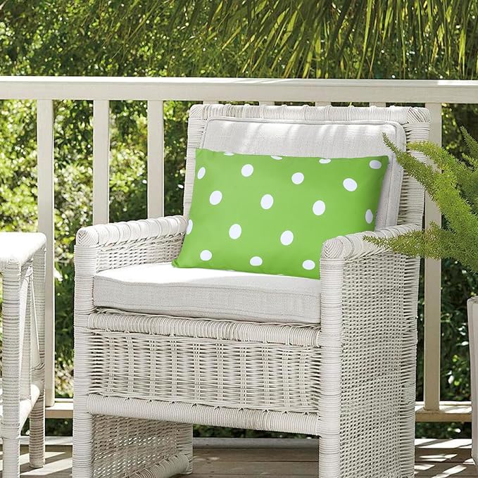 Eternal Beauty 12X20'' Set of 2 Outdoor Decorative Pillow Covers Waterproof Outdoor Pillow Covers for Spring Summer Patio Lumbar Pillows, Green Polka Dot, 12X20 inches