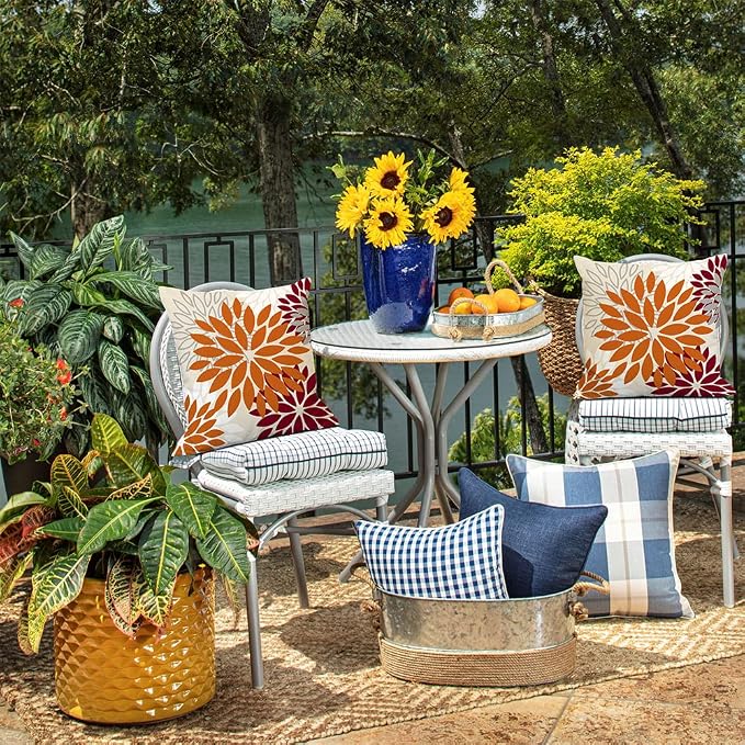 DFXSZ Outdoor Waterproof Pillow Covers 20x20 Set of 2 Orange WineRed Flower | Spring Summer Waterproof Flower Throw Pillowcases（No Inserts）Outdoor Decor for Fall Patio Funiture Garden Polyester Covers
