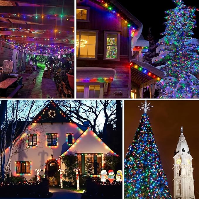 KAQ 4pack 400LED Solar String Lights Outdoor Waterproof Multicolor | Total 132FT Flexible Wire With Bright LEDs, 8 Twinkle Modes with Memory, Auto On/Off Easily Decorates Trees, Fences, Garden
