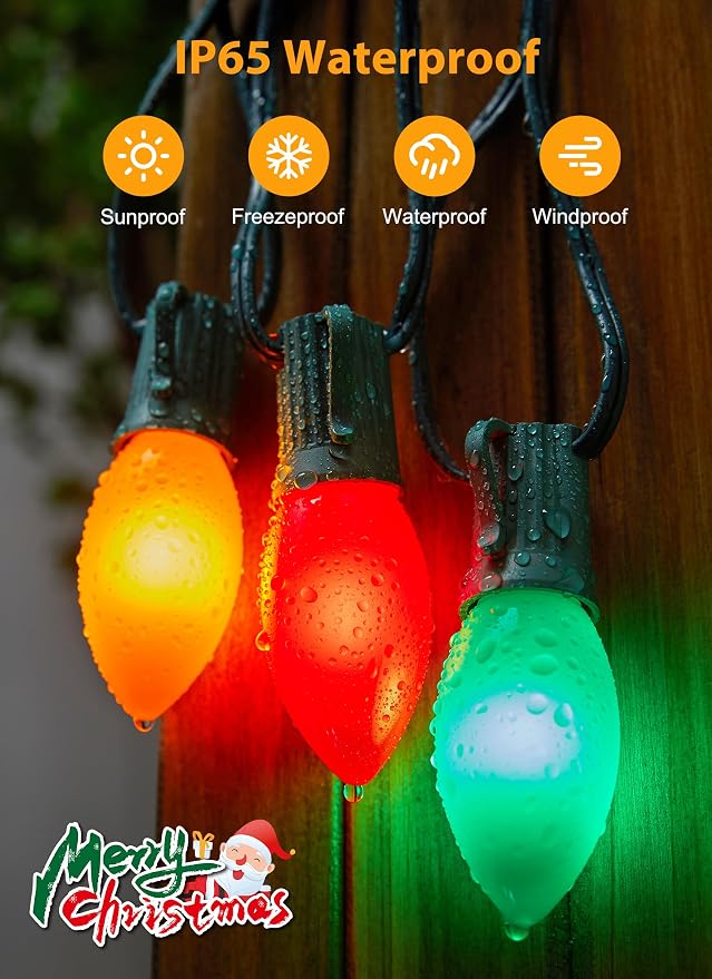 Vintage C9 Christmas Lights Outdoor, 200Ft 100 LED Multicolor String Lights | Waterproof Shatterproof Connectable Christmas Tree Lights for House Outside Roofline Patio Yard Home Xmas Decorations
