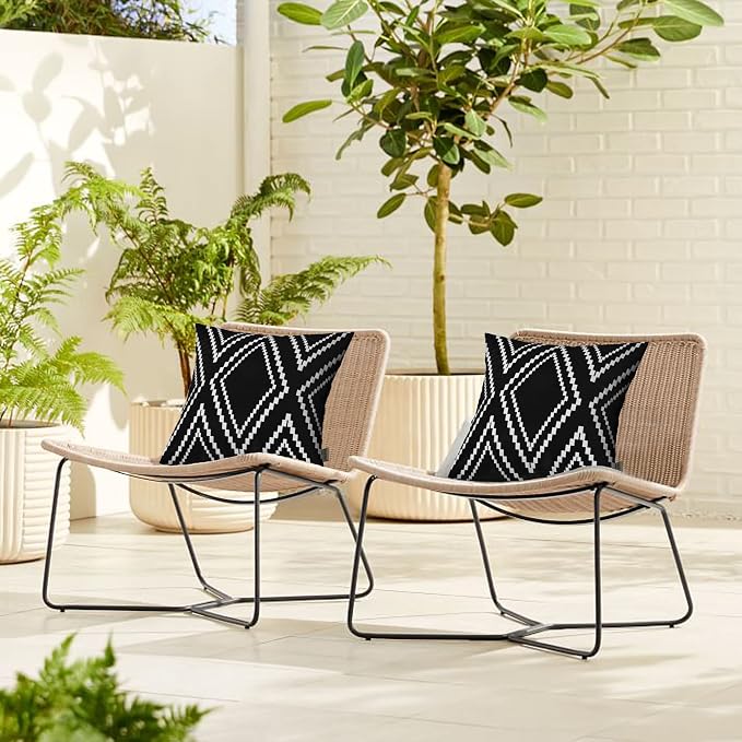 Outdoor Pillow Covers Set of 2, Black and White Throw Pillows for Patio Furniture, Outdoor Pillow Covers for Couch, Black (Black&white-01, 20x20 Inch)