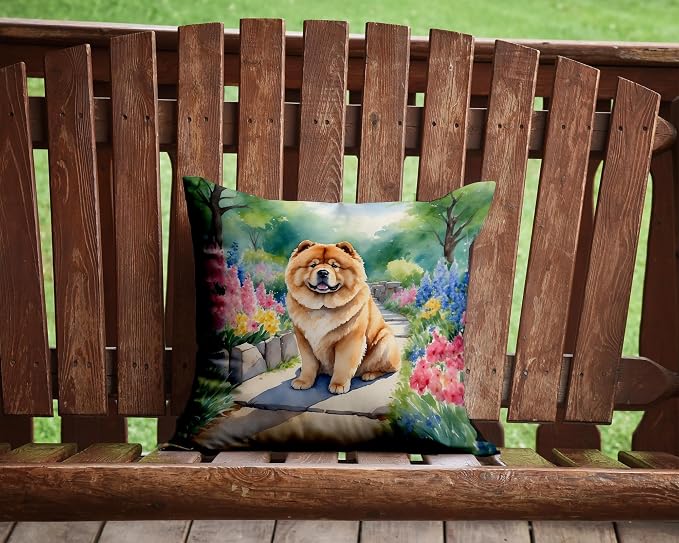 Caroline's Treasures Chow Chow Spring Path Throw Pillow Machine Washable, Indoor Outdoor Decorative Pillow for Couch, Bed or Patio, 14Hx14W