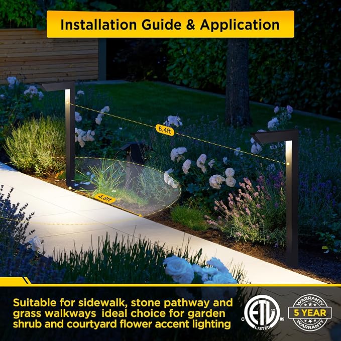 3CCT LED Low Voltage Landscape Pathway Light, 12V Premium 3000K/4000K/5000K Selectable Path Lights Wired, Modern Walkway Lights Outdoor, Higher Housing with Larger Stake (19.7IN, 8 Pack)