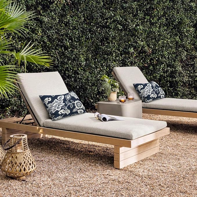 DYTXIII Pack of 2 Waterproof Outdoor Lumbar Pillow with Inserts, 12x20 in Rectangle Decorative Patio Throw Pillow for Home, Sofa,Bench and Patio Furniture, Vines Navy