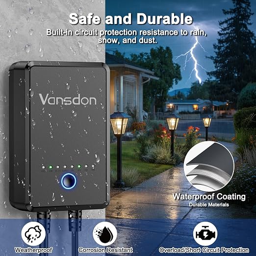 Vansdon 60W Low Landscape Voltage Transformer,120V AC to 12V DC,ETL Listed | Timer & Photocell Sensor,Circuit protection & Memory function,4 modes,Weatherproof,for Pathlight,Spotlight,ETL Listed
