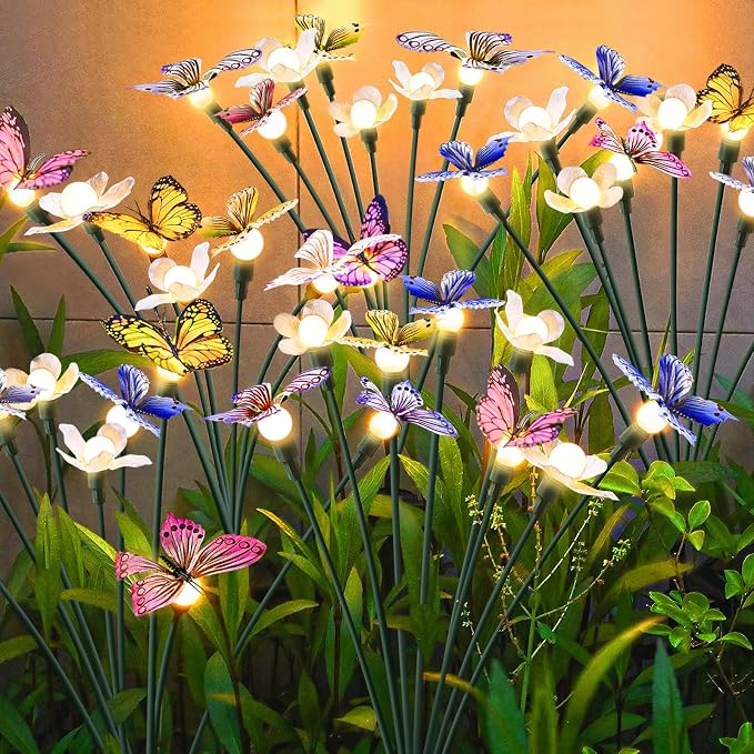 FENSAN Solar Garden Lights,4packs-32LED Outdoor Solar Powered Decor for Yard, Patio, Pathway, IP65 Waterproof Butterfly Lights