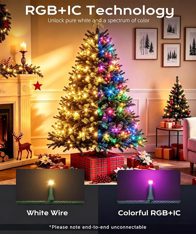 Smart 33ft 66 LED Christmas Halloween Fairy String Lights | App & remote DIY color changing orange, purple & RGB twinkle glow; ideal for indoor or outdoor whole house holiday decor.