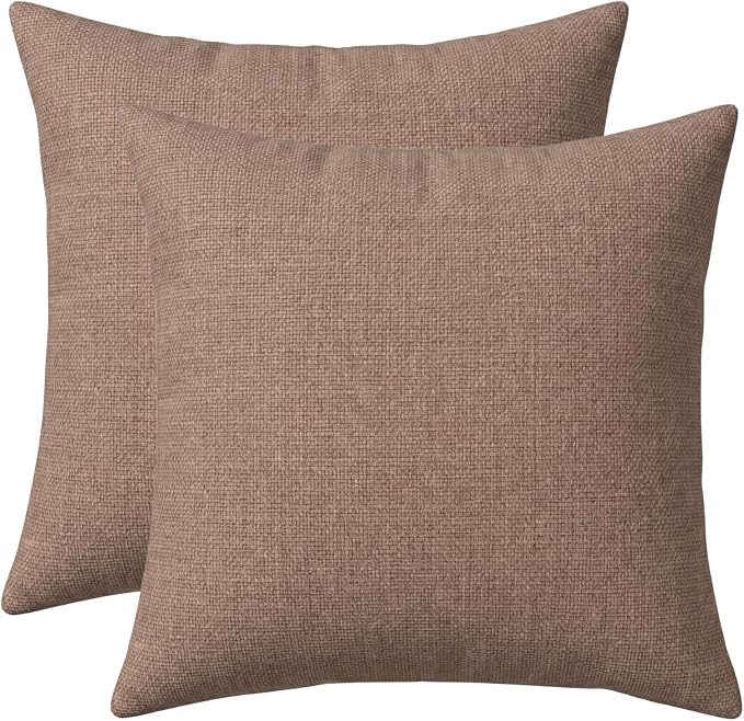 RSH DECOR: Sunbrella Square Throw Pillows Set of 2 | 20" x 20" | Water and Fade-Resistant Performance Fabric | Outdoor Pillow Covers with Down-Alternative Inserts | Made in USA (Rochelle Truffle)