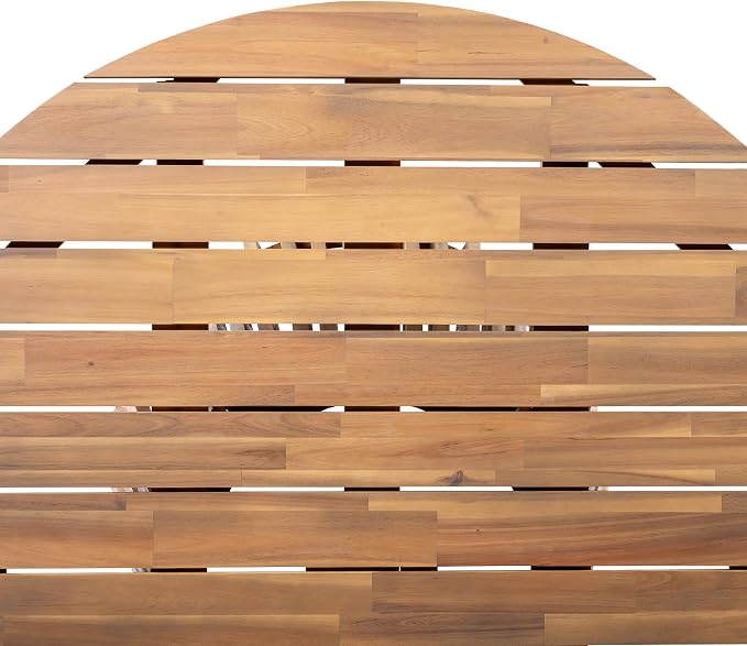 Christopher Knight Home Briar Farmhouse Acacia Wood Round Dining Table, Patio Dining Room Table with Unique Wooden Base for Backyard/Garden, Slatted Design Outdoor Dining Table, Light Teak