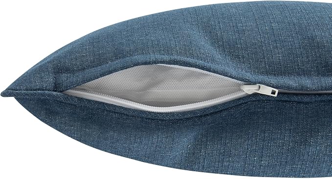 Outdoor Lumbar Pillows Water Resistant 12x20 inch,Decorative Throw Pillow Set of 2 with Insert,Hidden Zipper Headrests for Patio Furniture Sofa Couch Chair(Denim Blue)