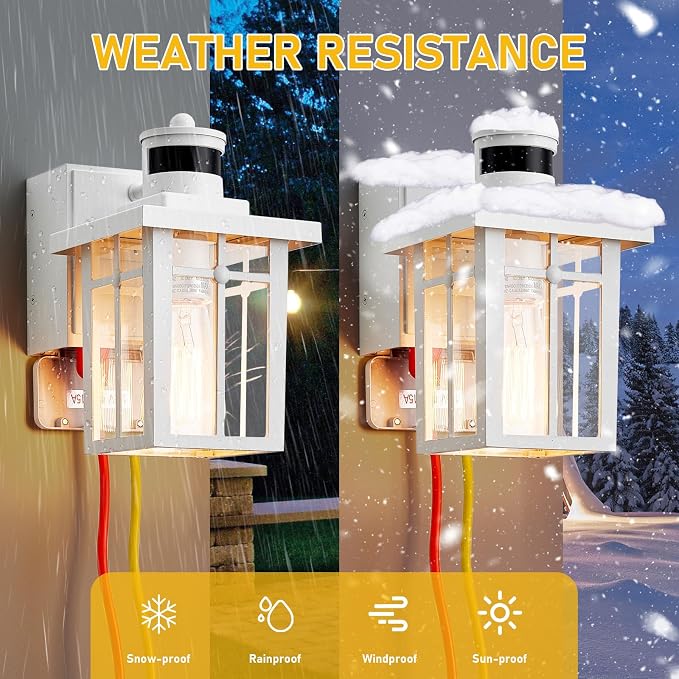 Myhaptim Porch Lights with GFCI Outlet,Dusk to Dawn Motion Sensor Outdoor Lights,3 Lighting Modes White Front Door Light，Waterproof Exterior Light Fixture,Outside Lamp for House Patio Garage