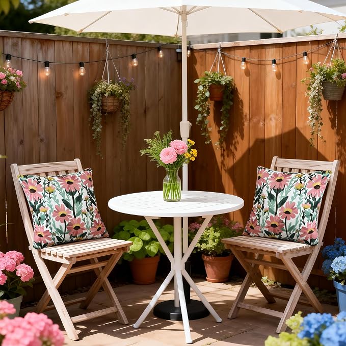 Floral Waterproof Outdoor Throw Pillow Covers 18x18 Inch Set of 2 | Pink Floral Pillow Cover, Summer Outdoor Decor Cushion Cases for Garden Patio Balcony Funiture Porch Couch Sofa