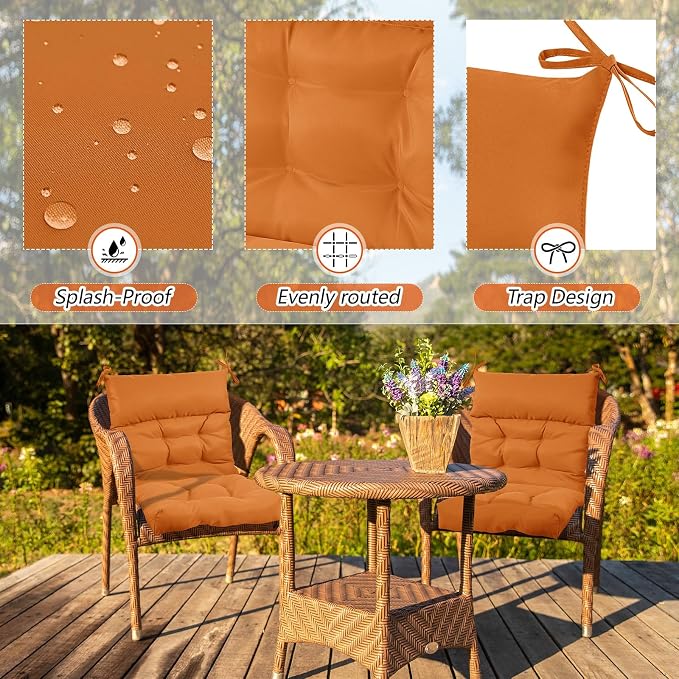 Sintuff 4 Pcs 44 x 21 x 4 Outdoor Chair Cushion Patio Chair Cushions Seat/Back Tufted Pillow with Ties Water Resistant Replacement Indoor Patio Furniture Outdoor Furniture (Solid Color,Orange)
