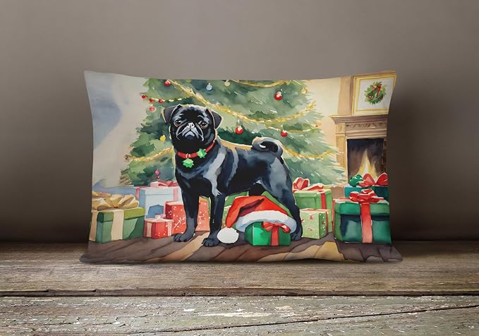 Caroline's Treasures DAC2731PW1216 Pug Cozy Christmas Throw Pillow Machine Washable, Indoor Outdoor Decorative Pillow for Couch, Bed or Patio, 12HX16W