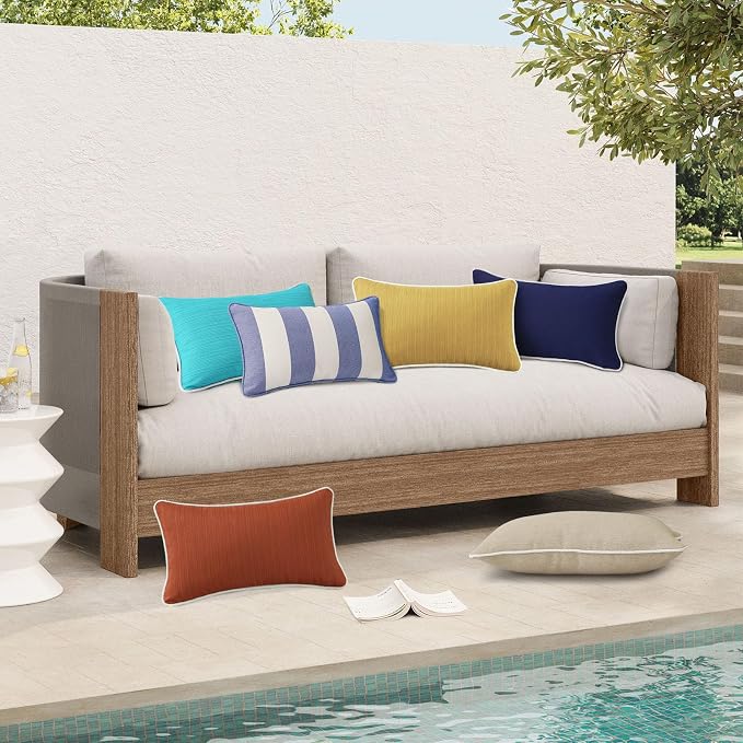 Unimatta Decorative Outdoor Water Repellent Throw Pillows with Inserts, Set of 4, 20" x12" Pillows for Patio, Backyard, Bed, Couch, and Patio Furniture, Yellow Brown