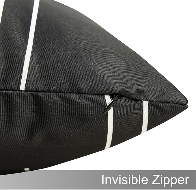 Adabana Set of 4 Outdoor Waterproof Pillow Covers 12x20 Black and White | Modern Geometric Throw Pillows Cover Decorative Boho Pillow Covers for Patio, Garden, Porch
