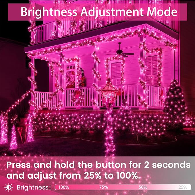200 LED Connectable String Lights, 66FT Christmas Lights Outdoor Indoor | Pink, 13 Modes, Timer, Clear Wire Waterproof Twinkle Fairy Lights Plug in for Bedroom Classroom Patio Xmas Tree Decor