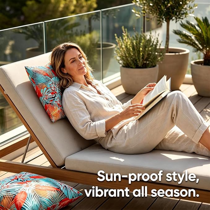 Outdoor Pillow Covers Tropical Leaves Waterproof Summer Throw Pillow Covers Decorative Blue Red Leaf Couch Covers 20x20 Set of 2 Square Cushion Cases for Patio Furniture Garden Tent Balcony Bench