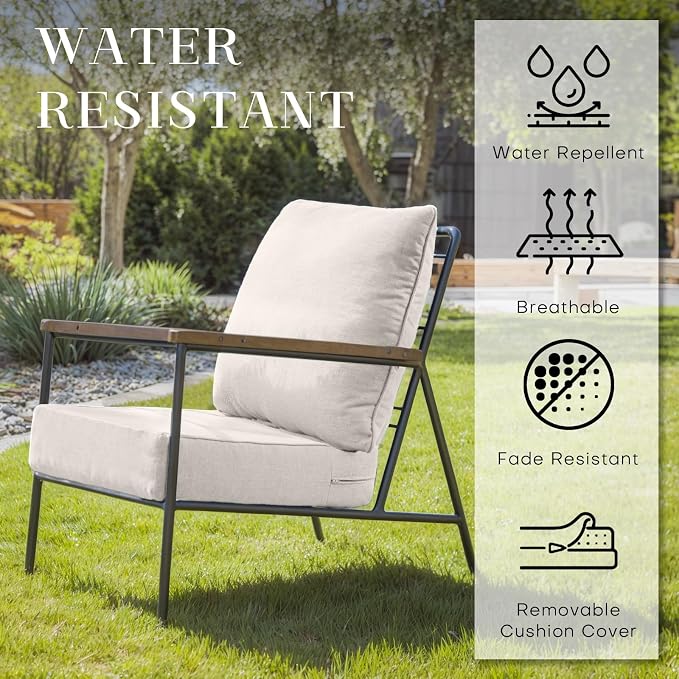 Luxury 24*24*6in Outdoor Patio Cushions, 1 Piece Beige Outdoor Cushion | 6in Outdoor Patio Cushions, Water-Resistant, Reversible, Removable Cover, for Patio Chairs Sofa Couch Loveseat
