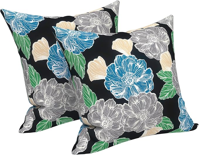 LVTXIII 2 Pack Outdoor Pillows 18x18 Inch, Square Throw Pillows with Inserts, Decorative Water-Repellent Pillow Cushions for Patio Furniture and Garden Sofa, Sketch Peony