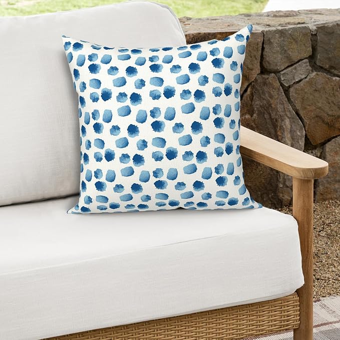 Outdoor Throw Pillows 16x16 Inch, Water Repellent Patio Pillows with Inners Set of 2 for Patio Furniture Home Garden, Brush Blue