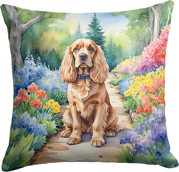 Caroline's Treasures Cocker Spaniel Spring Path Throw Pillow Machine Washable, Indoor Outdoor Decorative Pillow for Couch, Bed or Patio, 18Hx18W