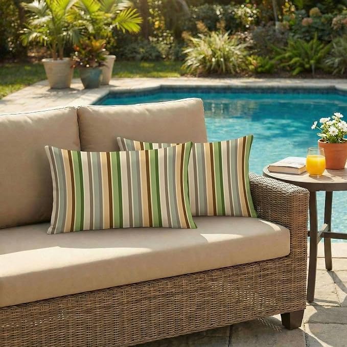 RSH DECOR: Sunbrella Lumbar Throw Pillows Set of 2 | 20" x 12" | Water and Fade-Resistant Performance Fabric | Outdoor Pillow Covers with Down-Alternative Inserts | Made in USA (Samuel Meadows)