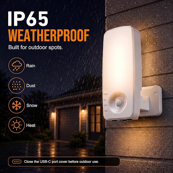 Battery Motion Sensor Light Outdoor, 10000mAh Rechargeable Wall Light with Remote, 3 Modes Wireless Security Light, 3CCT Dimmable, IP65 Waterproof for Garage Side Door Porch Shed (White)