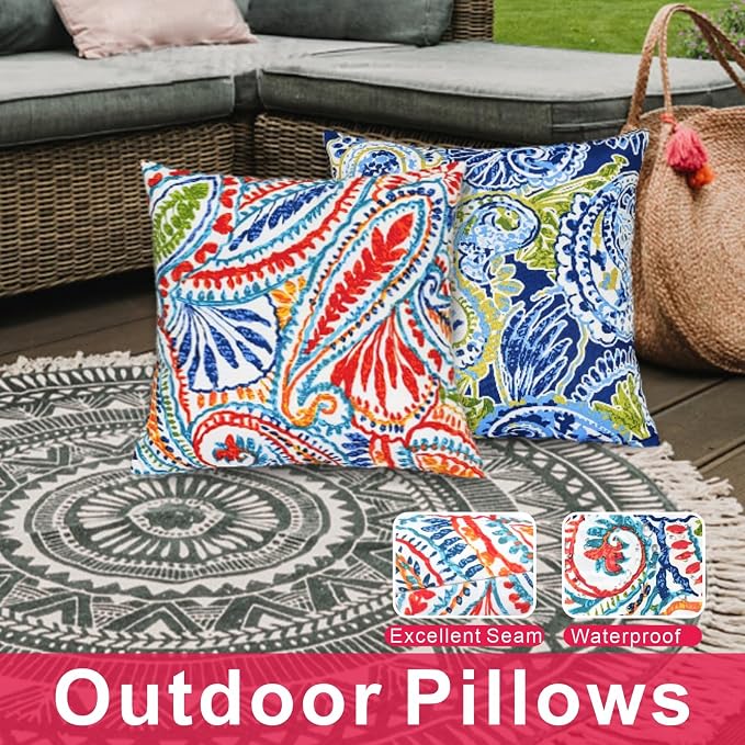 JMGBird 2 Colors Green and Red Outdoor Pillows Waterproof Throw Pillows | 18×18 Waterproof Outdoor Pillow covers with inserts Outside Pillows for patio furniture