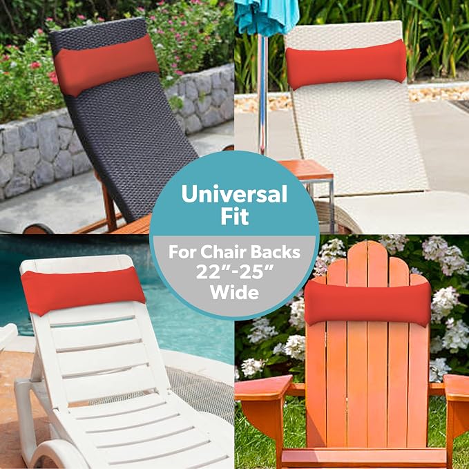 Coast Modern Outdoor Lounge Chair Pillow with Strap - Waterproof Headrest Pillow for Pool Lounger & Patio Chaise Cushions