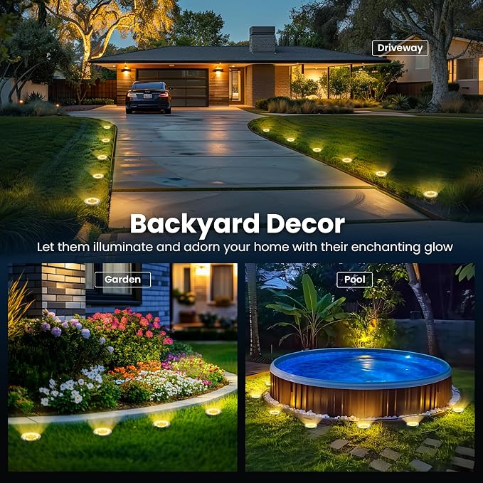SOLPEX 10 Pack Solar Ground Lights Outdoor, Backyard Decor Warm White | IP65 Waterproof Stainless Steel Landscape Lighting for Walkway, Driveway, Pathway, Garden, Patio