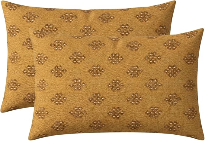 RSH DECOR: Designer Select Sunbrella Lumbar Throw Pillows Set of 2 | 20" x 12" | Water and Fade-Resistant Performance Fabric | Indoor Outdoor Accent Pillows | Made in USA (Trinket Teak)