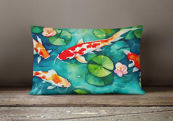 Caroline's Treasures DAC2801PW1216 Koi Fish Throw Pillow Machine Washable, Indoor Outdoor Decorative Pillow for Couch, Bed or Patio, 12HX16W