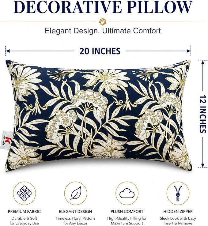 Pack of 2 Patio Lumbar Pillows 12"x20" | Fade Resistant Outdoor Waterproof Lumbar Pillow with Inners Decorative Garden Lumbar Cushions for Home Patio Terrace Sofa