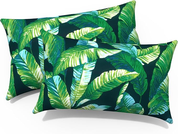 Pack of 2 Outdoor Lumbar Pillow Covers, All Weather Cushion Pillow Cases 12x20 Inch, Pillowcase for Patio Couch Decoration, Hanalei Lagoon