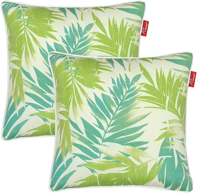 Pack of 2 Outdoor Throw Pillows,18x18 Inch All-Weather Water-Resistant Patio Pillows with Inserts,Decorative Pillows for Patio Furniture,Couch,Sofa,Poolside,Green Leaf