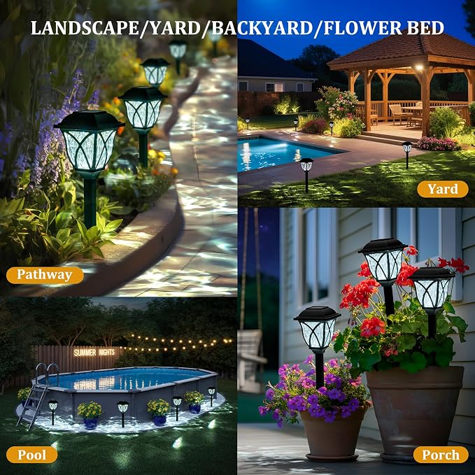 GIGALUMI 6 Pack Solar Lights Outdoor Waterproof, LED Solar Garden Lights | Outdoor Decorations, Garden Decor for Yard, Patio, Landscape, Planter, Walkway (Cold White)