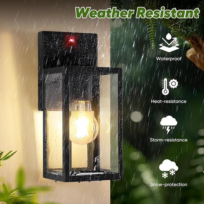 BesLowe 10.6" Upgraded Motion Sensor Outdoor Wall Light Fixture, Black | Auto ON/OFF, 3 Lighting Modes, Waterproof, Rust-Resistant, Durable Metal & Clear Glass, Standard E26 Sockets, Easy to Install