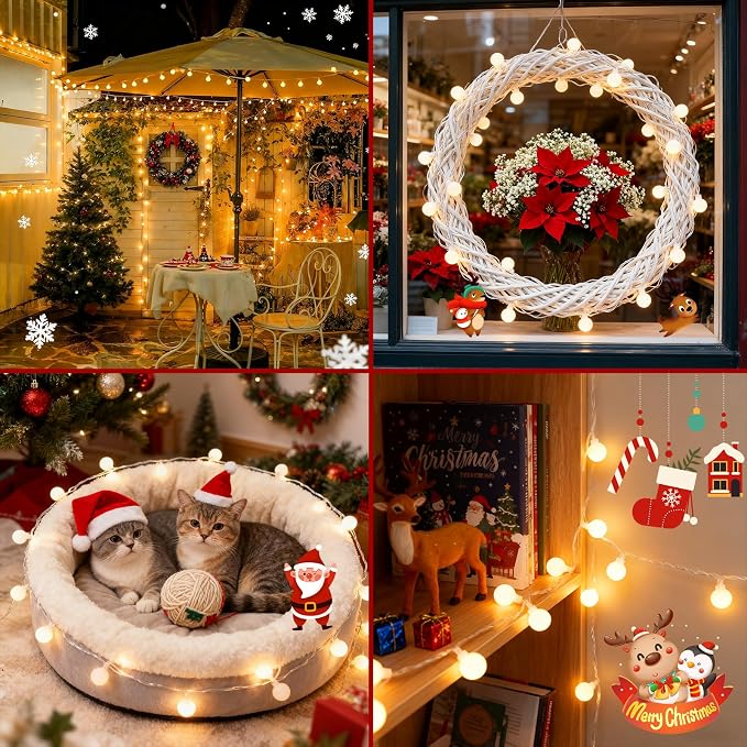 33FT 100LED Christmas Lights Indoor, Globe String Lights for Bedroom 8 Modes with Remote, Outdoor Hanging Fairy Lights for Room Wedding Garden Christmas Tree Party Decor, Warm White