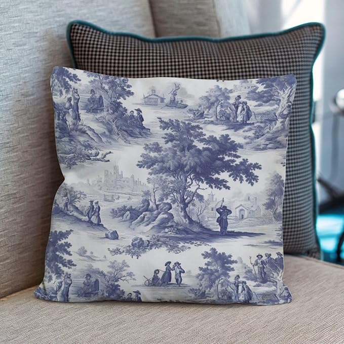Navy White Blue Decorative Toile Print Throw Pillow Covers French Charmed Life Toile Cushion Cover 20x20 INRustic Accent Outdoor Waterproof Decorative Pillow Cover for Patio Funiture Garden