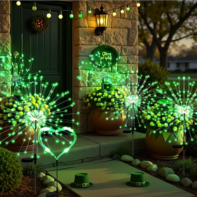 PEVOROS Solar Firework Fairy Garden Lights Outdoor, Green, 6 Pack | 120 LEDs, Waterproof, Fairy Garden Decor, Auto On/Off, Solar Powered, for Yard, Patio, Porch, Flower Pot, Pathway