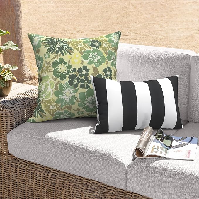 Outdoor 20x20 Inch Throw Pillows with Inners, Square Pillows Decorative Set of 2 for Home Garden Furniture, Green Rose