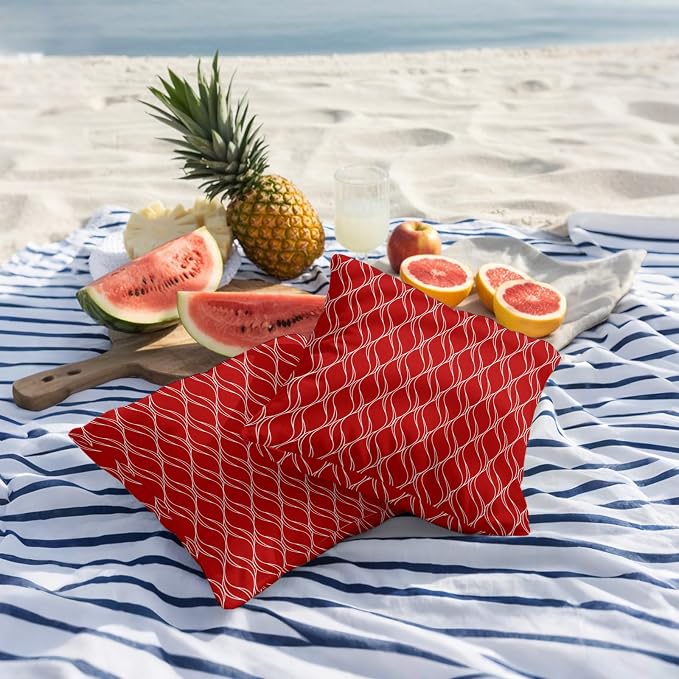 Red White Stripes Outdoor Pillow Covers 18x18 Inch Throw Pillow Covers Set of 2 Waterproof Decorative Pillow Cases Simple Geometric Modern Monochrome Cushion Covers for Patio Furniture Garden Couch