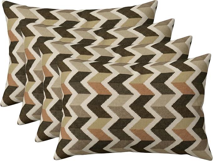 RSH DECOR: Sunbrella Jumbo Lumbar Throw Pillows Set of 4 | 26" x 16" | Indoor Outdoor | Water & Fade-Resistant | Includes Down-Alternative Inserts | Made in USA (Prism Fossil)