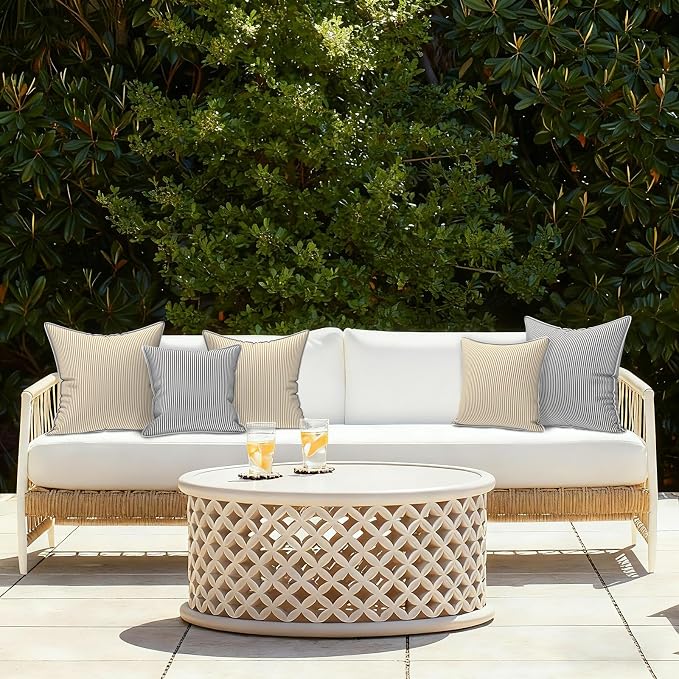 LVTXIII Outdoor/Indoor Pillow Covers, Patio Fade Resistant Throw Pillow Covers ONLY, Waterproof Farmhouse Accent Cushion Cases for Sofa Patio Couch Decoration 20"x20" Set of 2, Strip Grey