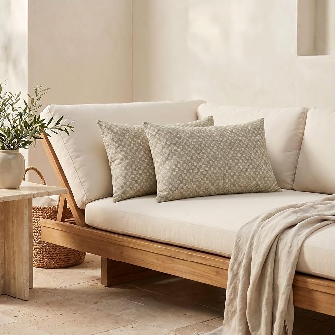RSH DECOR: Sunbrella Jumbo Lumbar Pillows Set of 2 | 26" x 16" | Water and Fade-Resistant Performance Fabric | Outdoor Pillow Covers with Down-Alternative Inserts | Made in USA (Molina Mushroom)