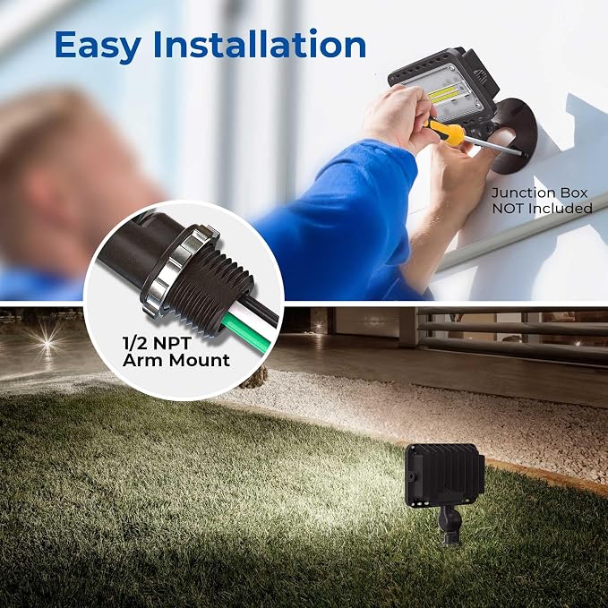 CINOTON 20W LED Flood Lights Outdoor, IP65 Waterproof Exterior Security Wall Lights with 180°Knuckle, 2800LM 120V Outside Aluminum Lighting Fixture for Patio Porch Barn Garage 5000K 2 Pack, UL Listed