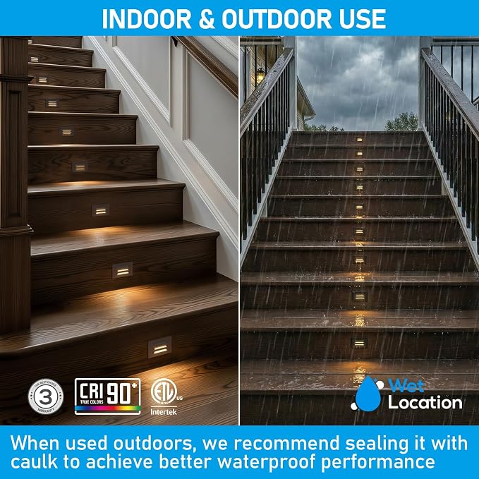LEONLITE 3-Pack 5CCT 120V LED Step Lights, Louvered, Oil Rubbed Bronze | Horizontal, 10%-100% Dimmable, CRI90, ETL, Indoor Outdoor Stair Lights, Wet Location, 2700K/3000K/3500K/4000K/5000K, Aluminum